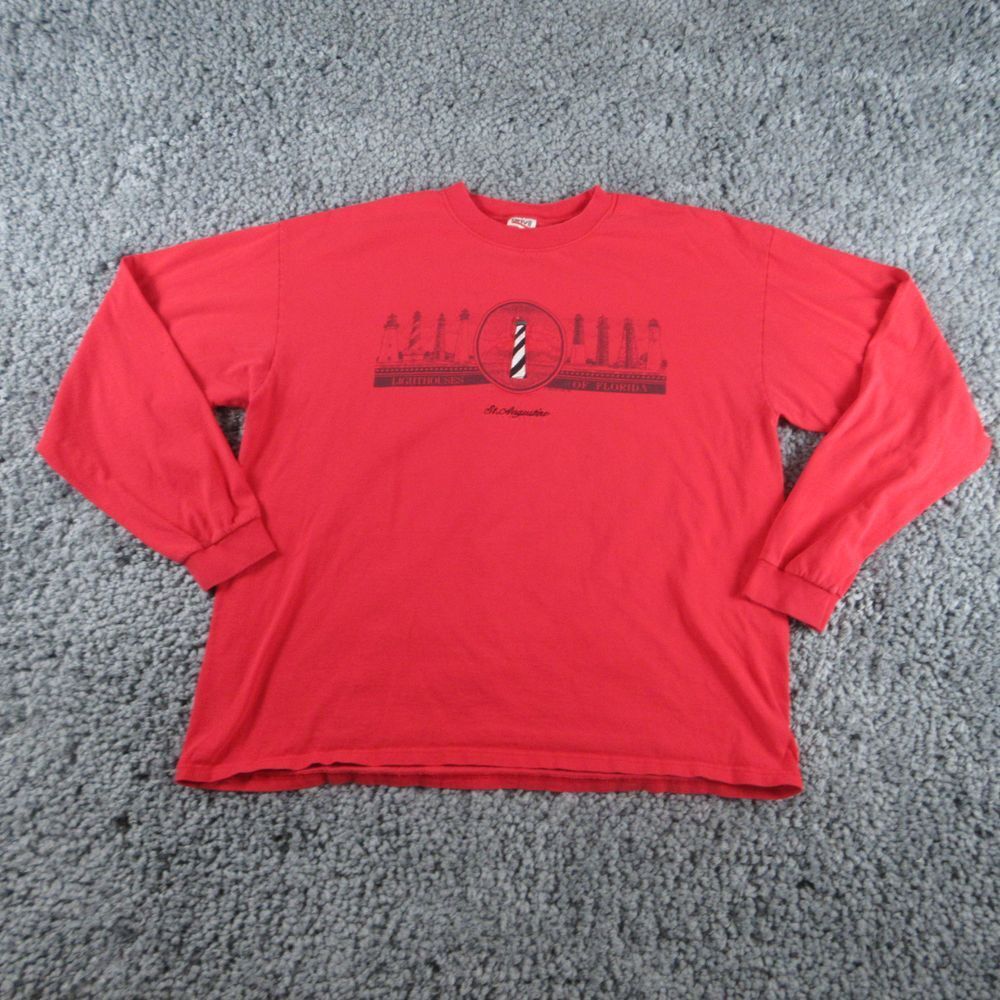 St Augustine Shirt Mens Extra Large Red Long Sleeve Lighthouse Graphic Tee